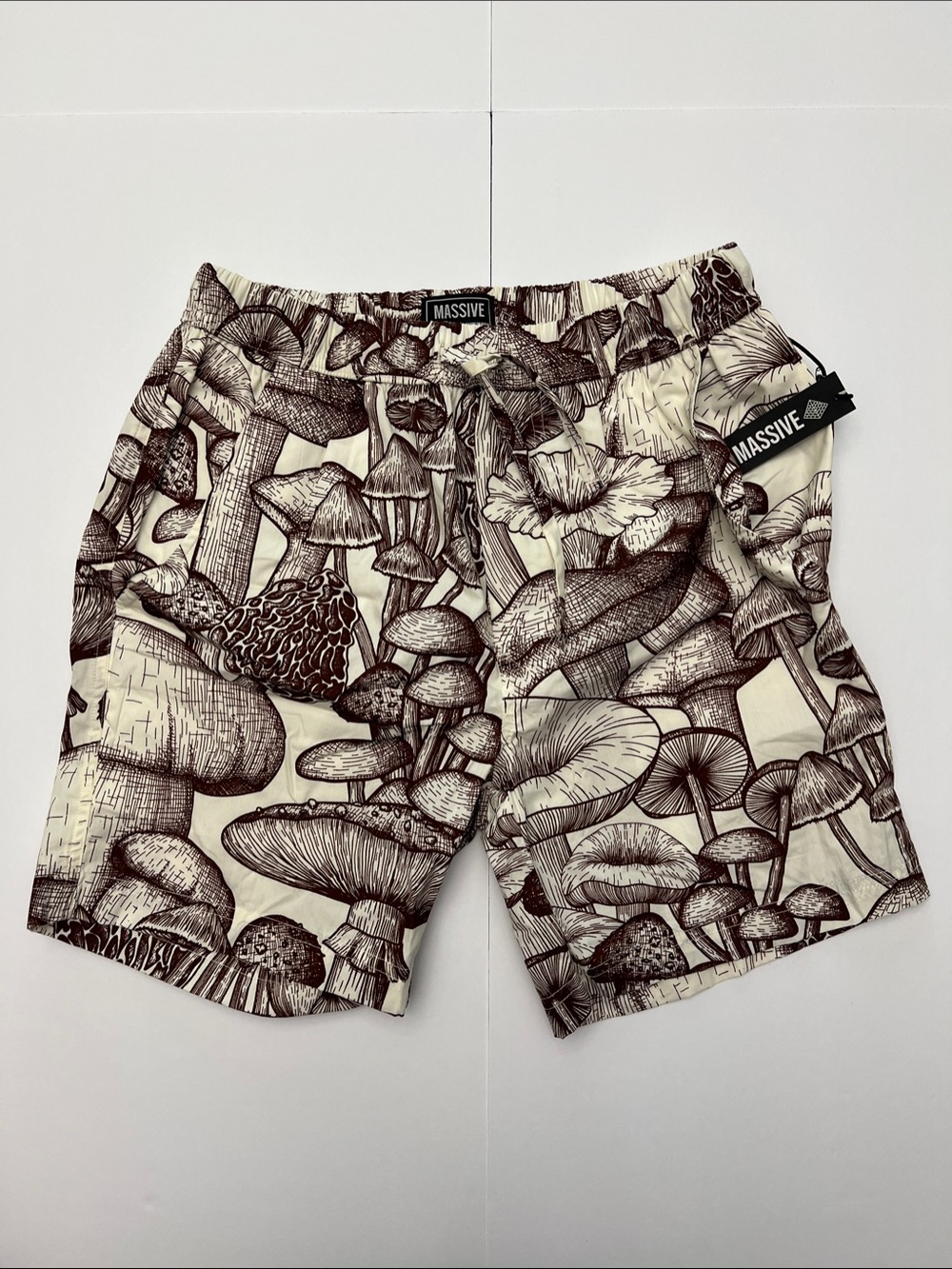 Men's Mushroom Print Shorts — Brown on Cream